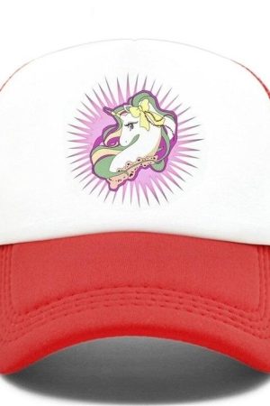 Czapka z daszkiem jednorożec kawaii czerwona