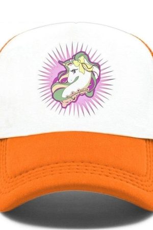 Czapka z daszkiem jednorożec kawaii pomarańczowa