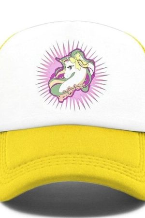 Czapka z daszkiem jednorożec kawaii żółta