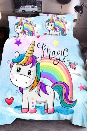 Pościel jednorożec dla dziewczynki magiczna niebieska