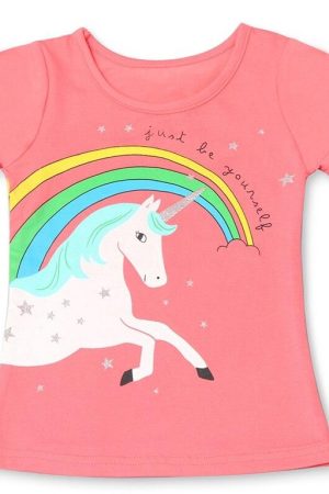T-shirt jednorożec czerwony dla dziewczynki