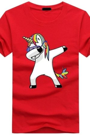 T-shirt jednorożec męski czerwono-czarny